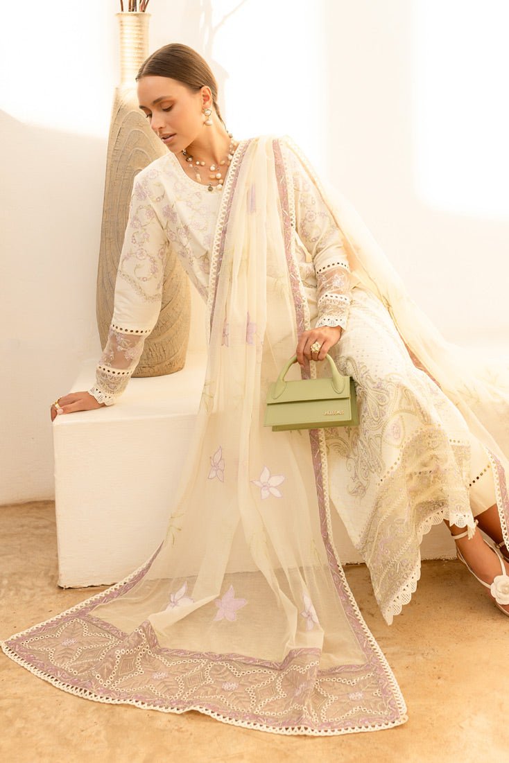 Marjjan | Fasana Lawn | MBL-11 A-Brand:Marjjan-Type:Ladies Clothes-Ivory-Lawn-House of Maryam- Buy in UK, USA