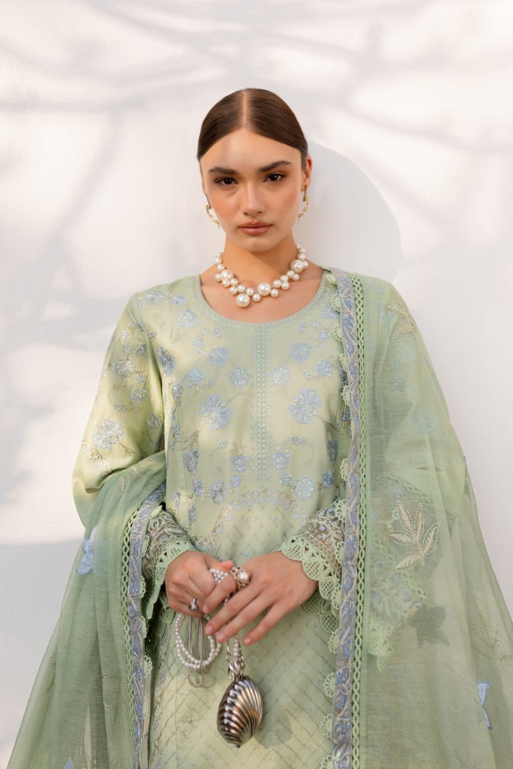 Marjjan | Fasana Lawn | MBL-11 B-Brand:Marjjan-Type:Ladies Clothes-Lawn-Mint Gray-House of Maryam- Buy in UK, USA