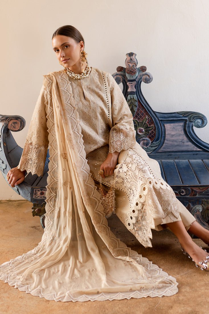 Marjjan | Fasana Lawn | MBL-12 A-Brand:Marjjan-Type:Ladies Clothes-Beige-Lawn-House of Maryam- Buy in UK, USA