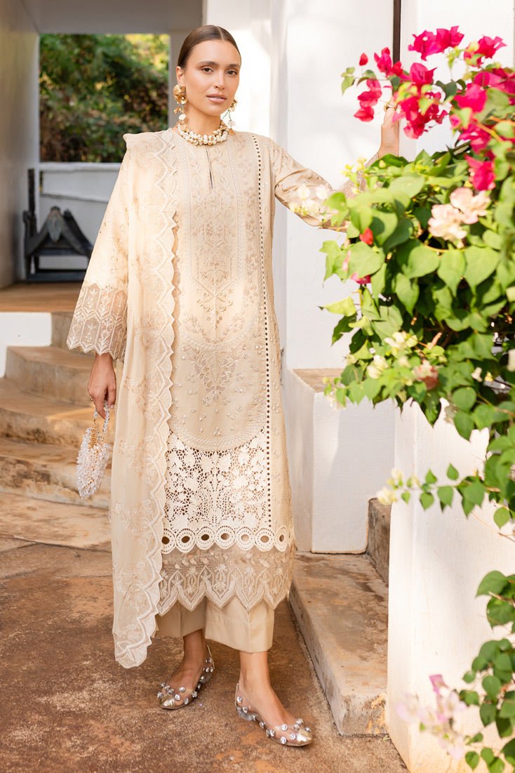 Marjjan | Fasana Lawn | MBL-12 A-Brand:Marjjan-Type:Ladies Clothes-Beige-Lawn-House of Maryam- Buy in UK, USA