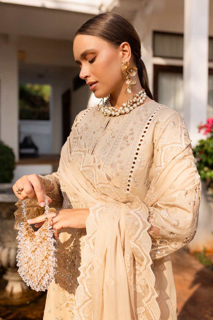 Marjjan | Fasana Lawn | MBL-12 A-Brand:Marjjan-Type:Ladies Clothes-Beige-Lawn-House of Maryam- Buy in UK, USA