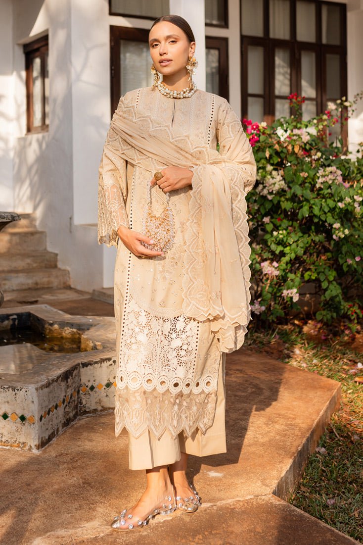 Marjjan | Fasana Lawn | MBL-12 A-Brand:Marjjan-Type:Ladies Clothes-Beige-Lawn-House of Maryam- Buy in UK, USA