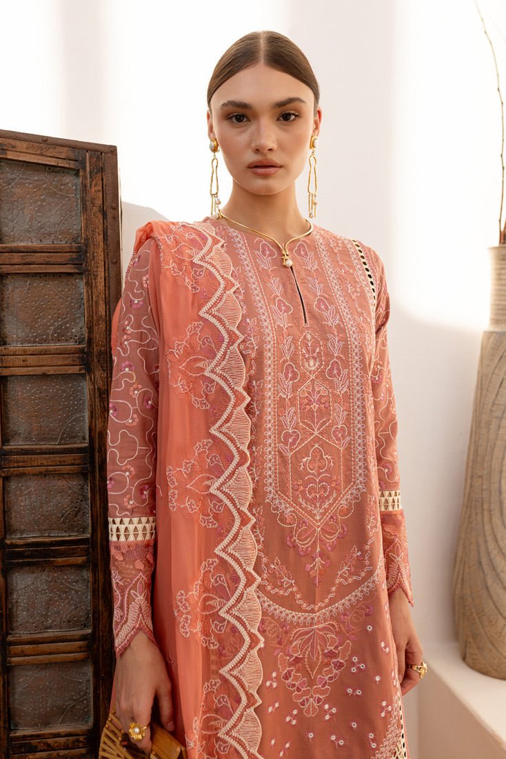 Marjjan | Fasana Lawn | MBL-12 B-Brand:Marjjan-Type:Ladies Clothes-Peach-Lawn-House of Maryam- Buy in UK, USA
