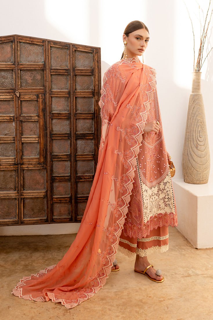 Marjjan | Fasana Lawn | MBL-12 B-Brand:Marjjan-Type:Ladies Clothes-Peach-Lawn-House of Maryam- Buy in UK, USA
