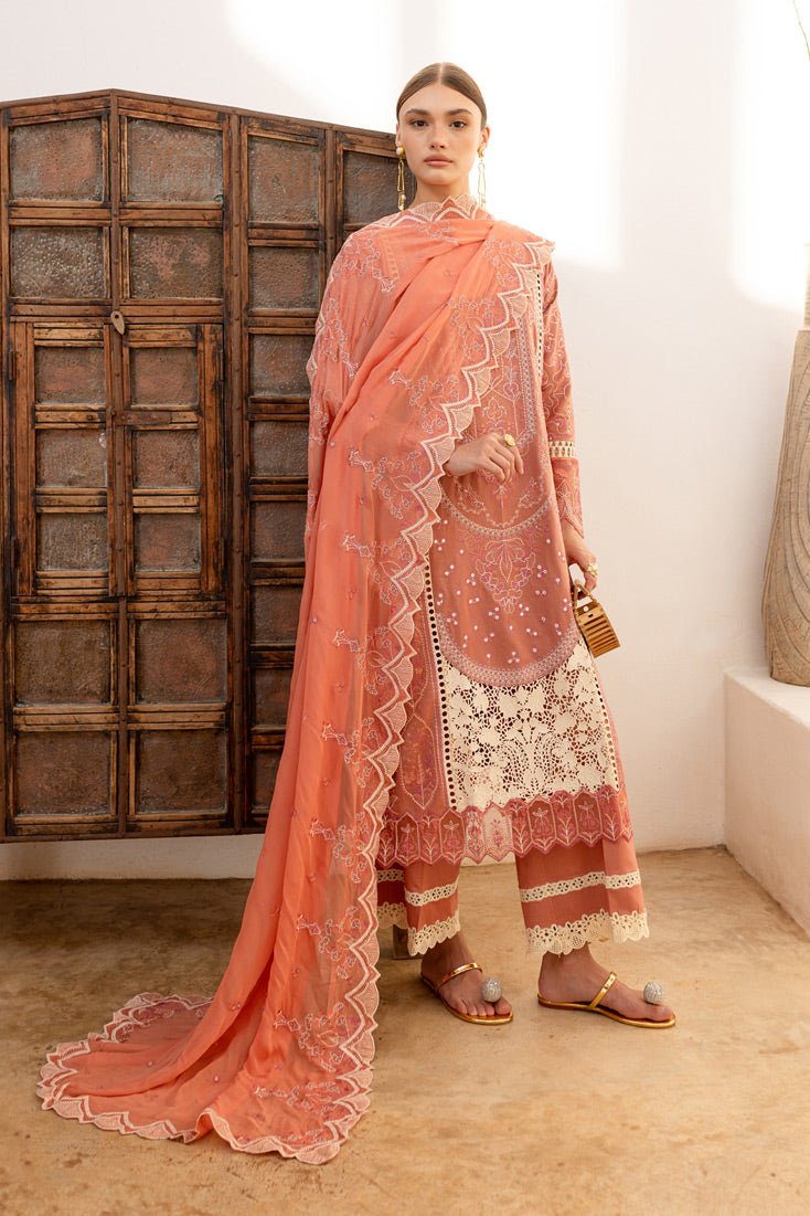Marjjan | Fasana Lawn | MBL-12 B-Brand:Marjjan-Type:Ladies Clothes-Peach-Lawn-House of Maryam- Buy in UK, USA