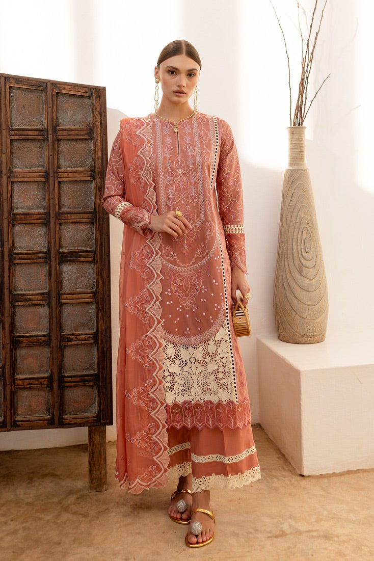 Marjjan | Fasana Lawn | MBL-12 B-Brand:Marjjan-Type:Ladies Clothes-Peach-Lawn-House of Maryam- Buy in UK, USA