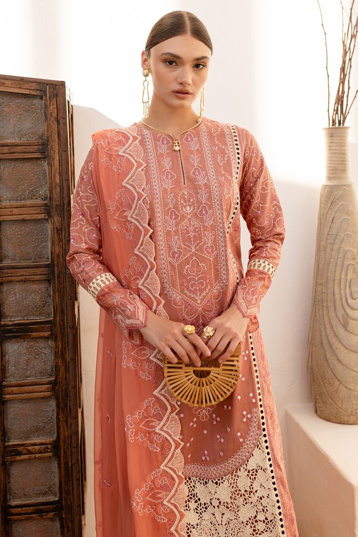 Marjjan | Fasana Lawn | MBL-12 B-Brand:Marjjan-Type:Ladies Clothes-Peach-Lawn-House of Maryam- Buy in UK, USA