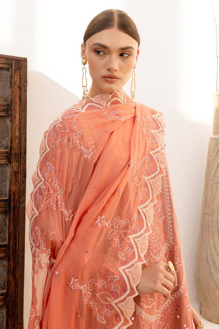 Marjjan | Fasana Lawn | MBL-12 B-Brand:Marjjan-Type:Ladies Clothes-Peach-Lawn-House of Maryam- Buy in UK, USA