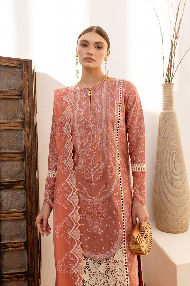 Marjjan | Fasana Lawn | MBL-12 B-Brand:Marjjan-Type:Ladies Clothes-Peach-Lawn-House of Maryam- Buy in UK, USA