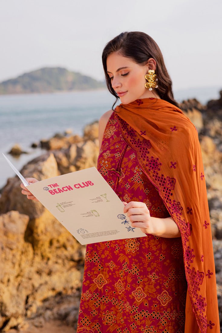 Marjjan | Sahil Lawn | MPL-85 A (Orange)-Brand:Marjjan-Type:Ladies Clothes-Burnt Orange-Bana Dora-House of Maryam- Buy in UK, USA