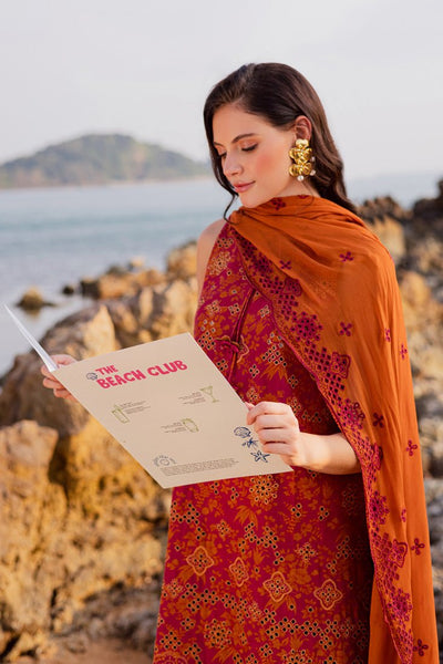 Marjjan | Sahil Lawn | MPL-85 A (Orange)-Brand:Marjjan-Type:Ladies Clothes-Burnt Orange-Bana Dora-House of Maryam- Buy in UK, USA