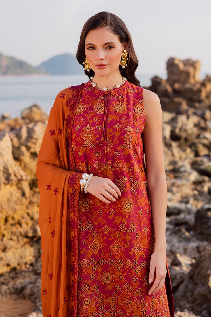 Marjjan | Sahil Lawn | MPL-85 A (Orange)-Brand:Marjjan-Type:Ladies Clothes-Burnt Orange-Bana Dora-House of Maryam- Buy in UK, USA