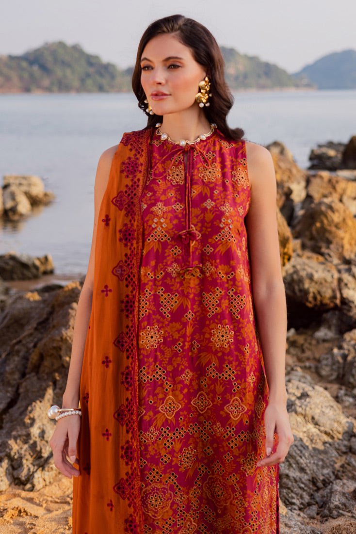 Marjjan | Sahil Lawn | MPL-85 A (Orange)-Brand:Marjjan-Type:Ladies Clothes-Burnt Orange-Bana Dora-House of Maryam- Buy in UK, USA
