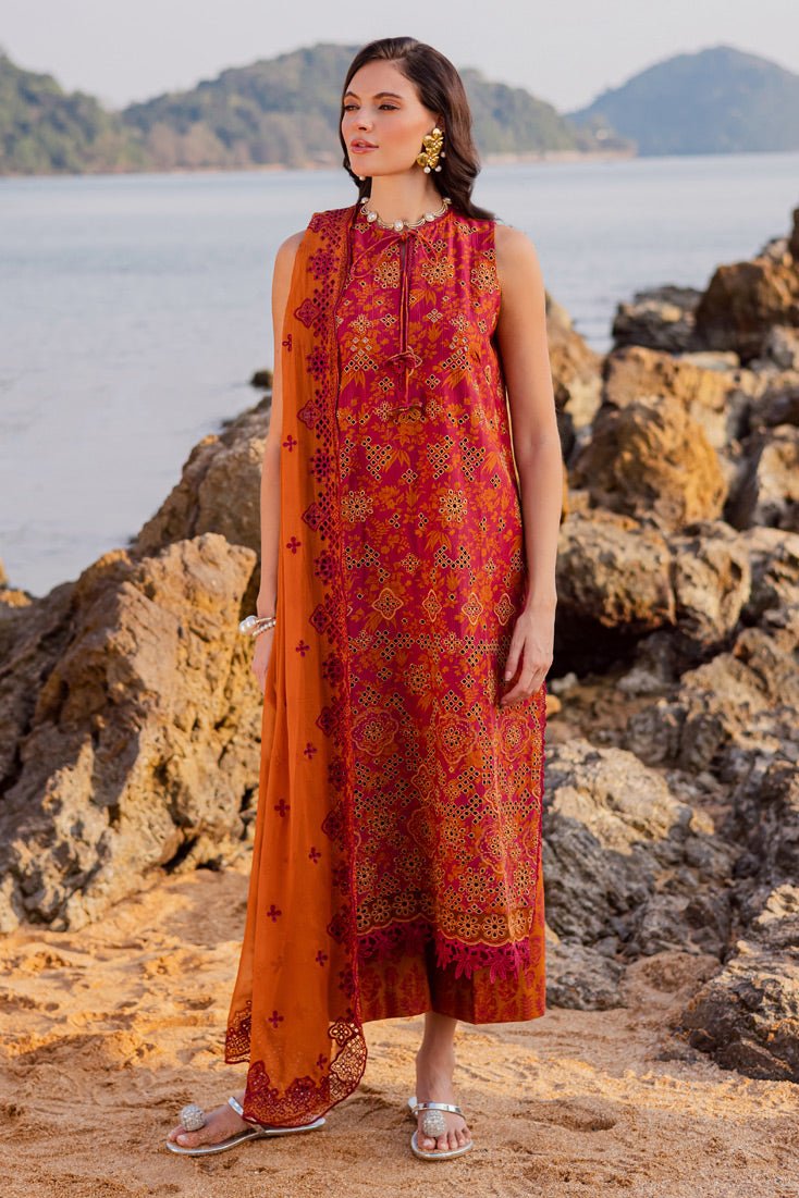 Marjjan | Sahil Lawn | MPL-85 A (Orange)-Brand:Marjjan-Type:Ladies Clothes-Burnt Orange-Bana Dora-House of Maryam- Buy in UK, USA