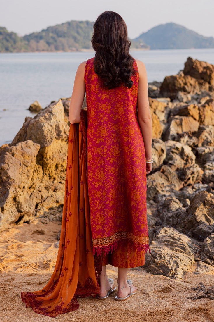 Marjjan | Sahil Lawn | MPL-85 A (Orange)-Brand:Marjjan-Type:Ladies Clothes-Burnt Orange-Bana Dora-House of Maryam- Buy in UK, USA