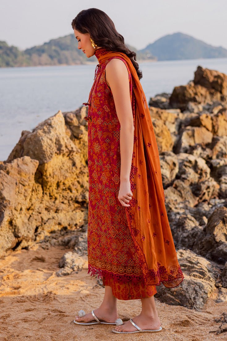 Marjjan | Sahil Lawn | MPL-85 A (Orange)-Brand:Marjjan-Type:Ladies Clothes-Burnt Orange-Bana Dora-House of Maryam- Buy in UK, USA