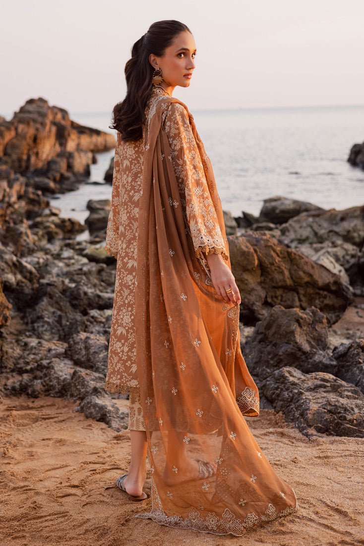 Marjjan | Sahil Lawn | MPL-85 B (Almond)-Brand:Marjjan-Type:Ladies Clothes-Rust Brown-Bana Dora-House of Maryam- Buy in UK, USA
