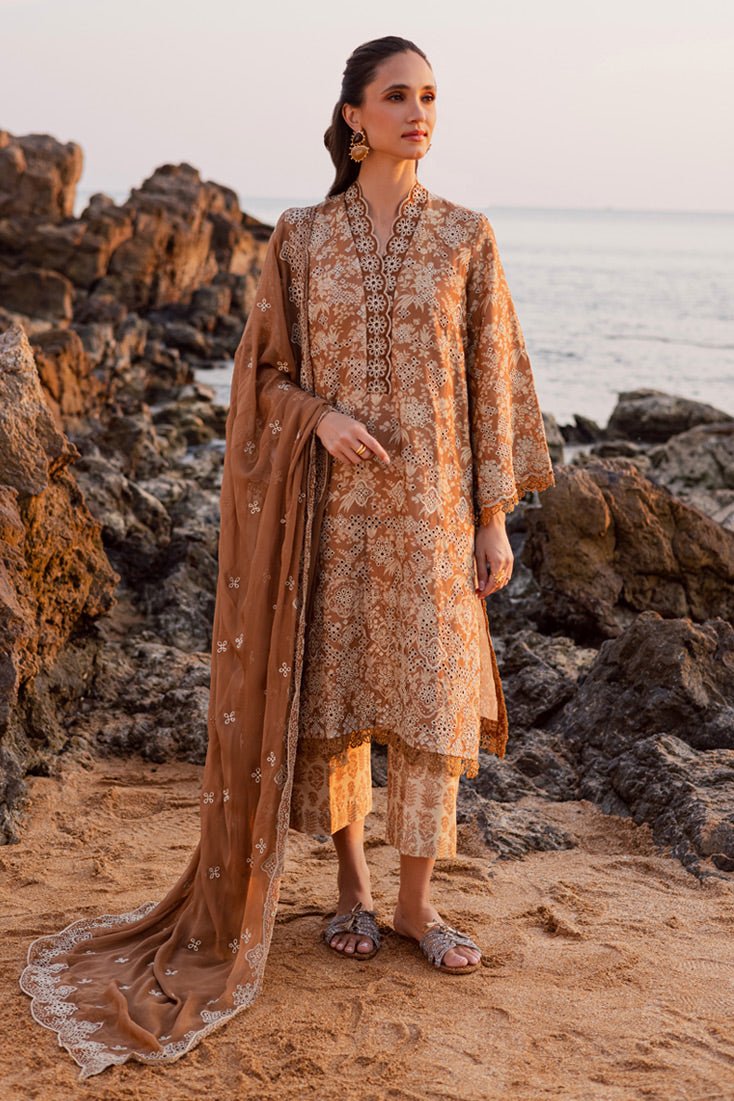 Marjjan | Sahil Lawn | MPL-85 B (Almond)-Brand:Marjjan-Type:Ladies Clothes-Rust Brown-Bana Dora-House of Maryam- Buy in UK, USA