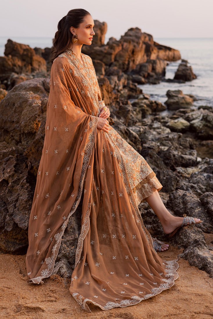 Marjjan | Sahil Lawn | MPL-85 B (Almond)-Brand:Marjjan-Type:Ladies Clothes-Rust Brown-Bana Dora-House of Maryam- Buy in UK, USA