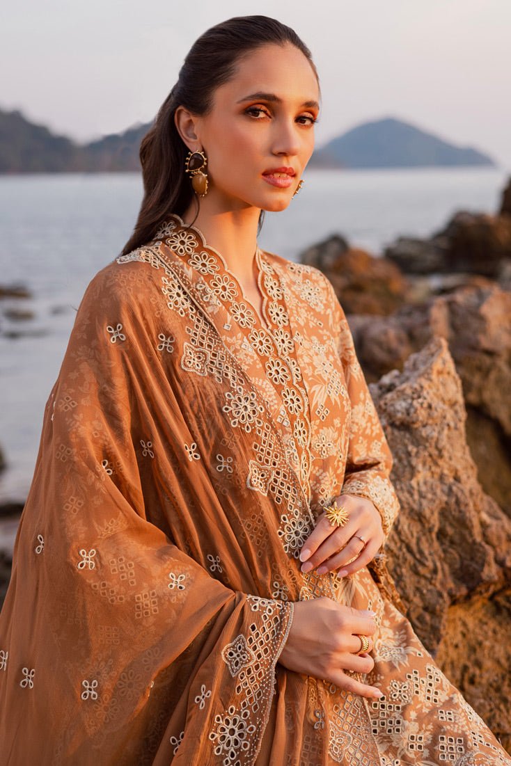 Marjjan | Sahil Lawn | MPL-85 B (Almond)-Brand:Marjjan-Type:Ladies Clothes-Rust Brown-Bana Dora-House of Maryam- Buy in UK, USA