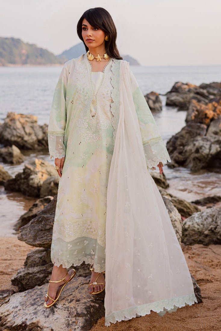 Marjjan | Sahil Lawn | MPL-86 B (Lime Green)-Brand:Marjjan-Type:Ladies Clothes-Off White-Bana Dora-House of Maryam- Buy in UK, USA