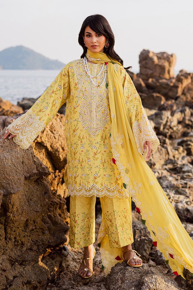 Marjjan | Sahil Lawn | MPL-87 A (Yellow)-Brand:Marjjan-Type:Ladies Clothes-Yellow-Bana Dora-House of Maryam- Buy in UK, USA