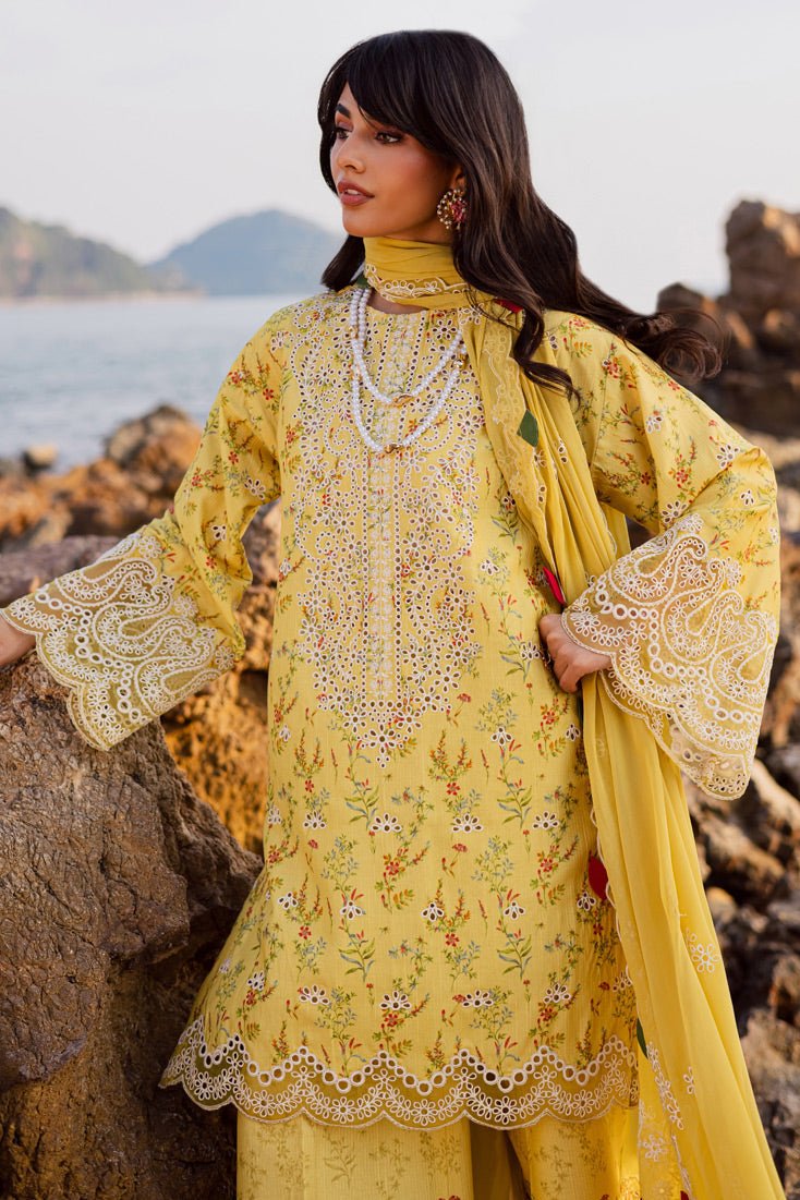Marjjan | Sahil Lawn | MPL-87 A (Yellow)-Brand:Marjjan-Type:Ladies Clothes-Yellow-Bana Dora-House of Maryam- Buy in UK, USA