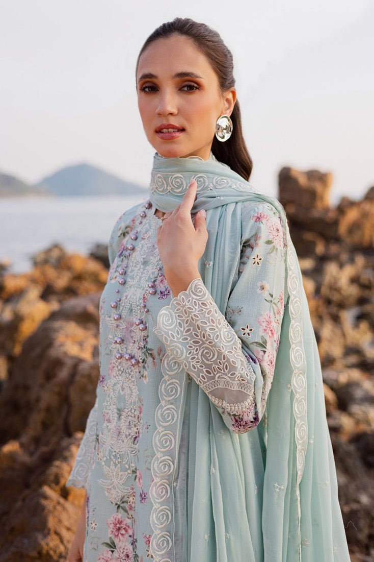 Marjjan | Sahil Lawn | MPL-88 A (Ferozi)-Brand:Marjjan-Type:Ladies Clothes-Ice Blue-Bana Dora-House of Maryam- Buy in UK, USA