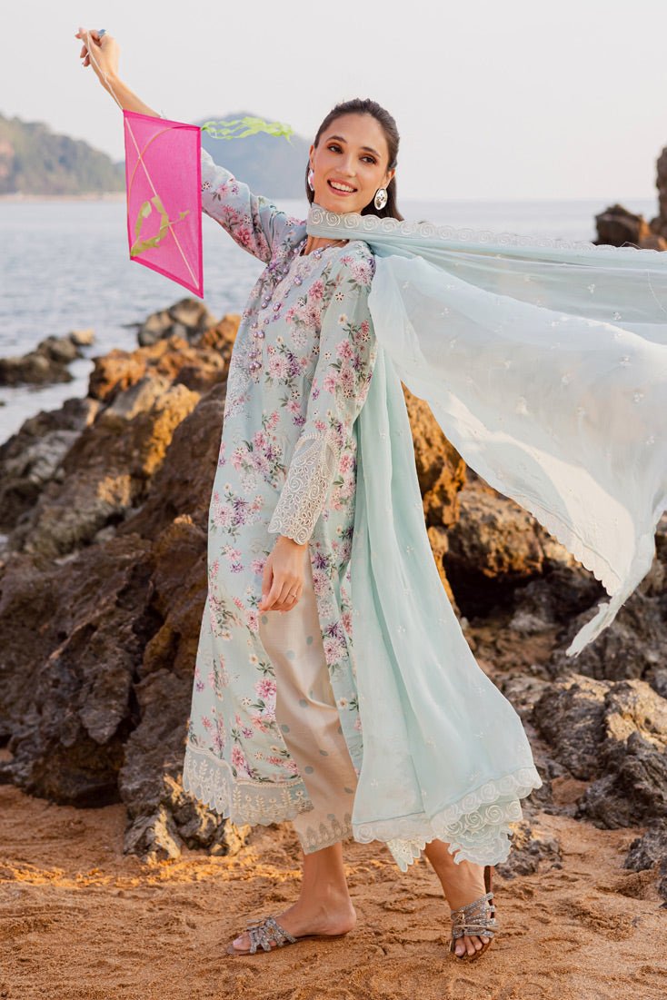Marjjan | Sahil Lawn | MPL-88 A (Ferozi)-Brand:Marjjan-Type:Ladies Clothes-Ice Blue-Bana Dora-House of Maryam- Buy in UK, USA