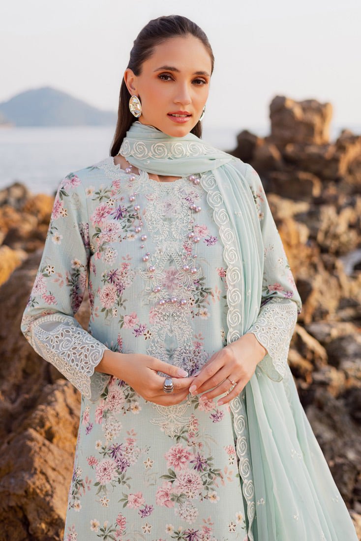 Marjjan | Sahil Lawn | MPL-88 A (Ferozi)-Brand:Marjjan-Type:Ladies Clothes-Ice Blue-Bana Dora-House of Maryam- Buy in UK, USA