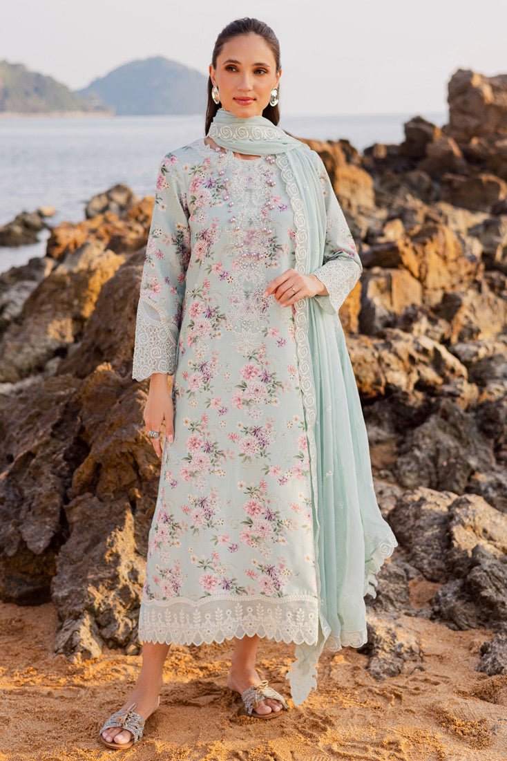 Marjjan | Sahil Lawn | MPL-88 A (Ferozi)-Brand:Marjjan-Type:Ladies Clothes-Ice Blue-Bana Dora-House of Maryam- Buy in UK, USA