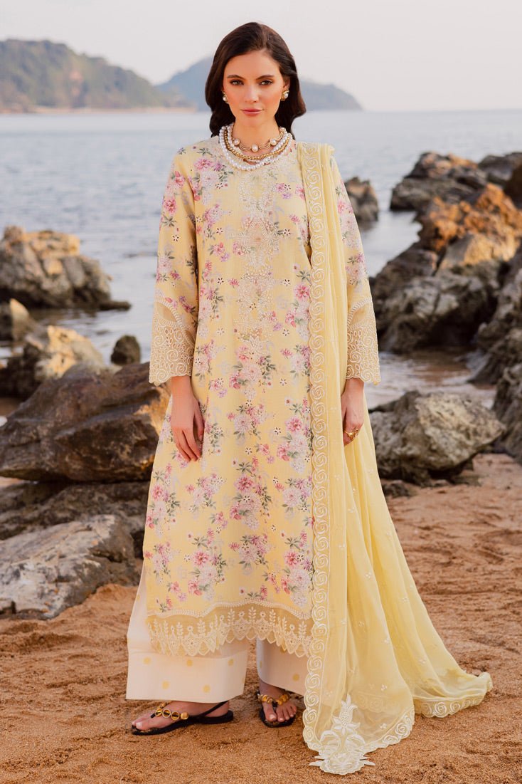 Marjjan | Sahil Lawn | MPL-88 B (Yellow)-Brand:Marjjan-Type:Ladies Clothes-Pale Yellow-Bana Dora-House of Maryam- Buy in UK, USA