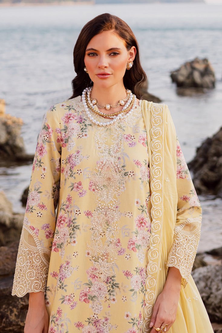 Marjjan | Sahil Lawn | MPL-88 B (Yellow)-Brand:Marjjan-Type:Ladies Clothes-Pale Yellow-Bana Dora-House of Maryam- Buy in UK, USA