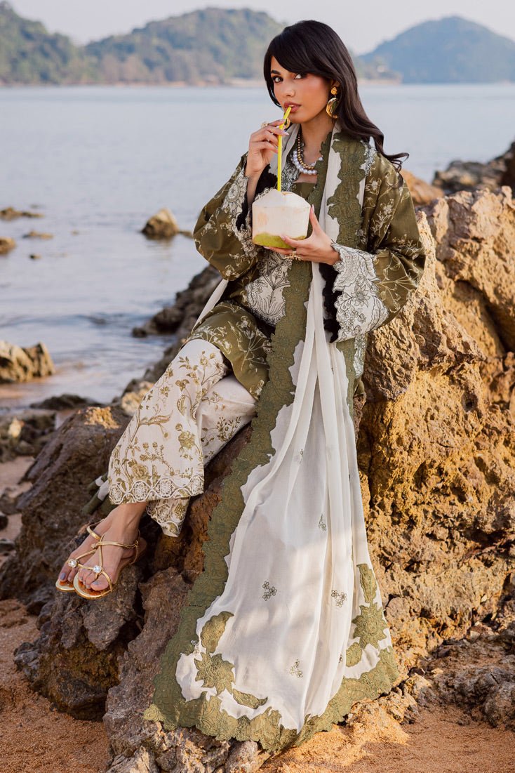 Marjjan | Sahil Lawn | MPL-90 A (Commando Green)-Brand:Marjjan-Type:Ladies Clothes-Olive Green-Bana Dora-House of Maryam- Buy in UK, USA
