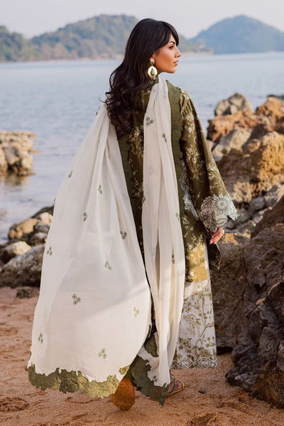 Marjjan | Sahil Lawn | MPL-90 A (Commando Green)-Brand:Marjjan-Type:Ladies Clothes-Olive Green-Bana Dora-House of Maryam- Buy in UK, USA