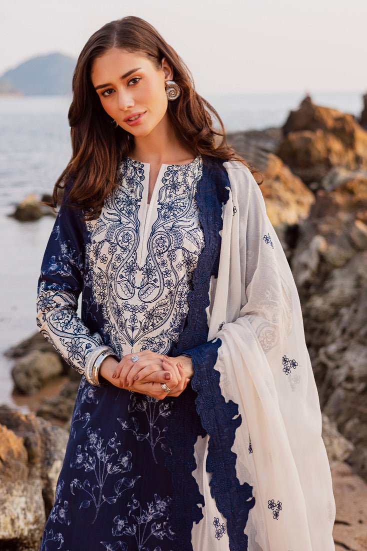 Marjjan | Sahil Lawn | MPL-90 B (Navy Blue)-Brand:Marjjan-Type:Ladies Clothes-Navy Blue-Bana Dora-House of Maryam- Buy in UK, USA
