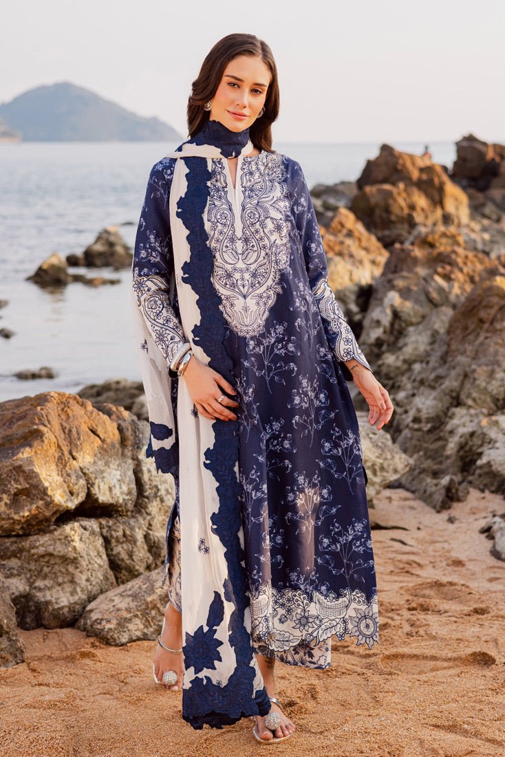 Marjjan | Sahil Lawn | MPL-90 B (Navy Blue)-Brand:Marjjan-Type:Ladies Clothes-Navy Blue-Bana Dora-House of Maryam- Buy in UK, USA