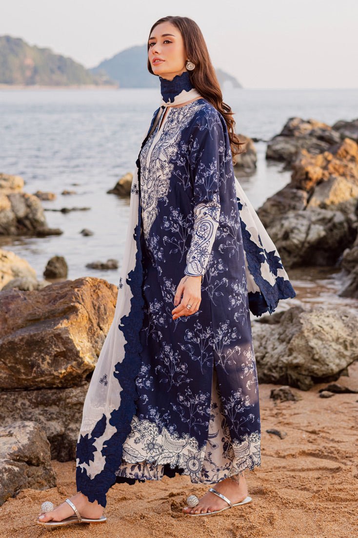 Marjjan | Sahil Lawn | MPL-90 B (Navy Blue)-Brand:Marjjan-Type:Ladies Clothes-Navy Blue-Bana Dora-House of Maryam- Buy in UK, USA