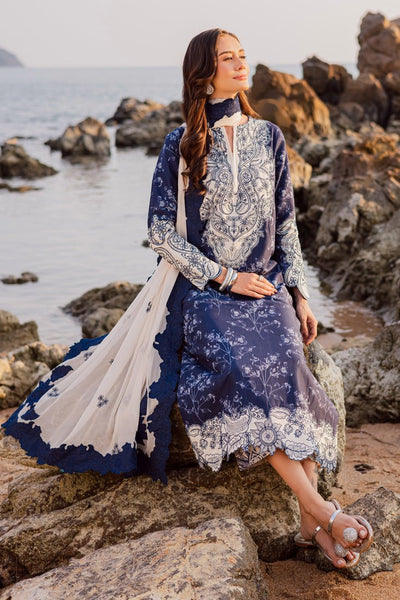 Marjjan | Sahil Lawn | MPL-90 B (Navy Blue)-Brand:Marjjan-Type:Ladies Clothes-Navy Blue-Bana Dora-House of Maryam- Buy in UK, USA