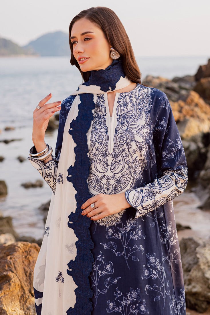 Marjjan | Sahil Lawn | MPL-90 B (Navy Blue)-Brand:Marjjan-Type:Ladies Clothes-Navy Blue-Bana Dora-House of Maryam- Buy in UK, USA