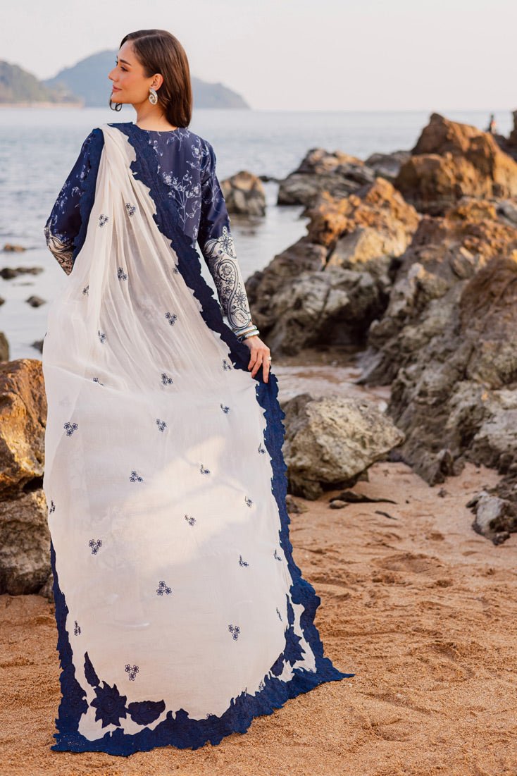 Marjjan | Sahil Lawn | MPL-90 B (Navy Blue)-Brand:Marjjan-Type:Ladies Clothes-Navy Blue-Bana Dora-House of Maryam- Buy in UK, USA