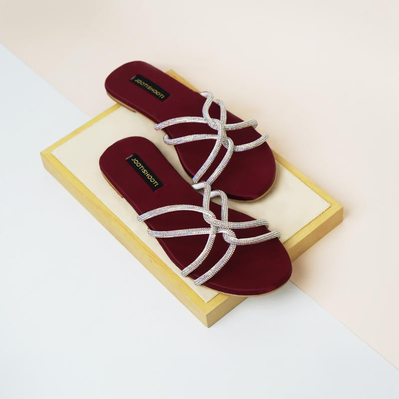 Maroon Passion Slides by Designer House of Maryam - House of Maryam - Pakistani Designer Ethnic Wear in {{ shop.shopifyCountryName }}