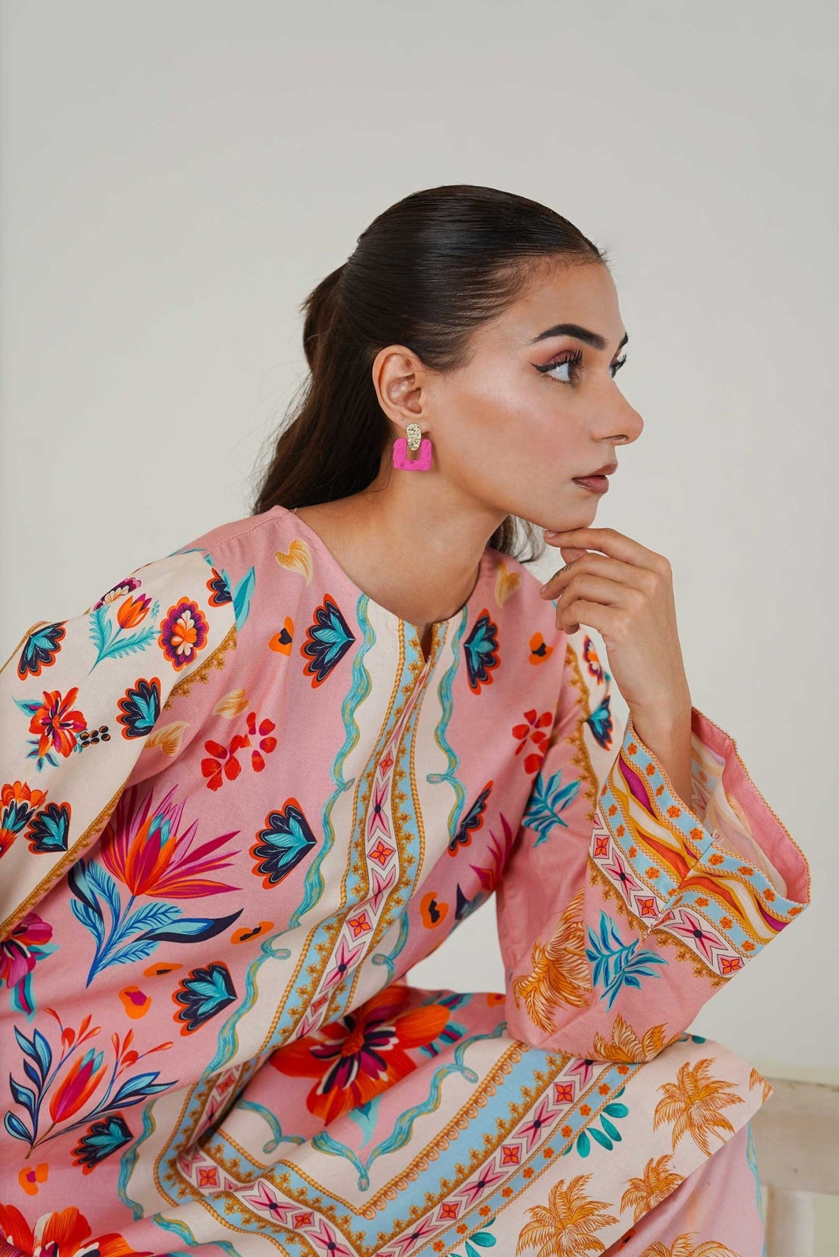 Maryam Hussain | Lawn Co Ord Sets | Set D-1-Brand:Maryam Hussain-Type:Ladies Clothes-Pink-Lawn-House of Maryam- Buy in UK, USA