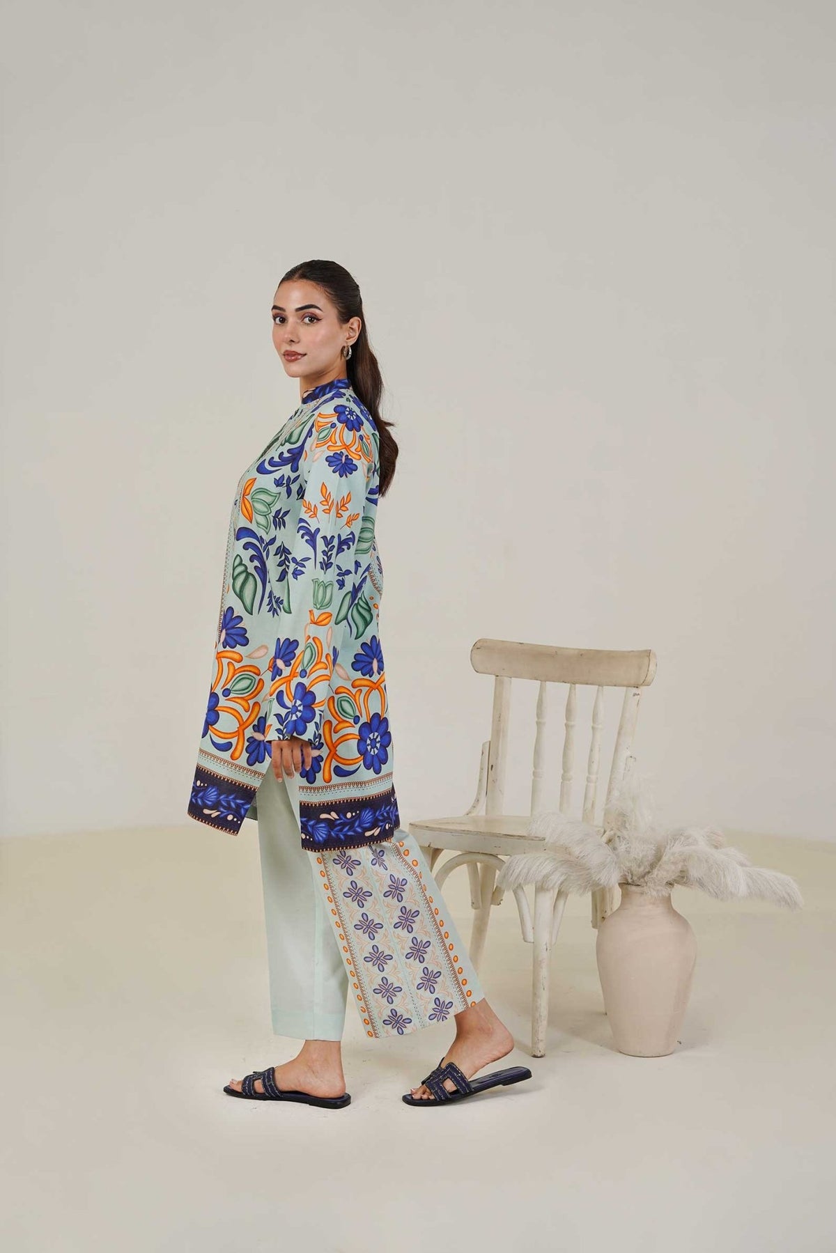 Maryam Hussain | Lawn Co Ord Sets | Set D-2-Brand:Maryam Hussain-Type:Ladies Clothes-Ice Blue-Lawn-House of Maryam- Buy in UK, USA