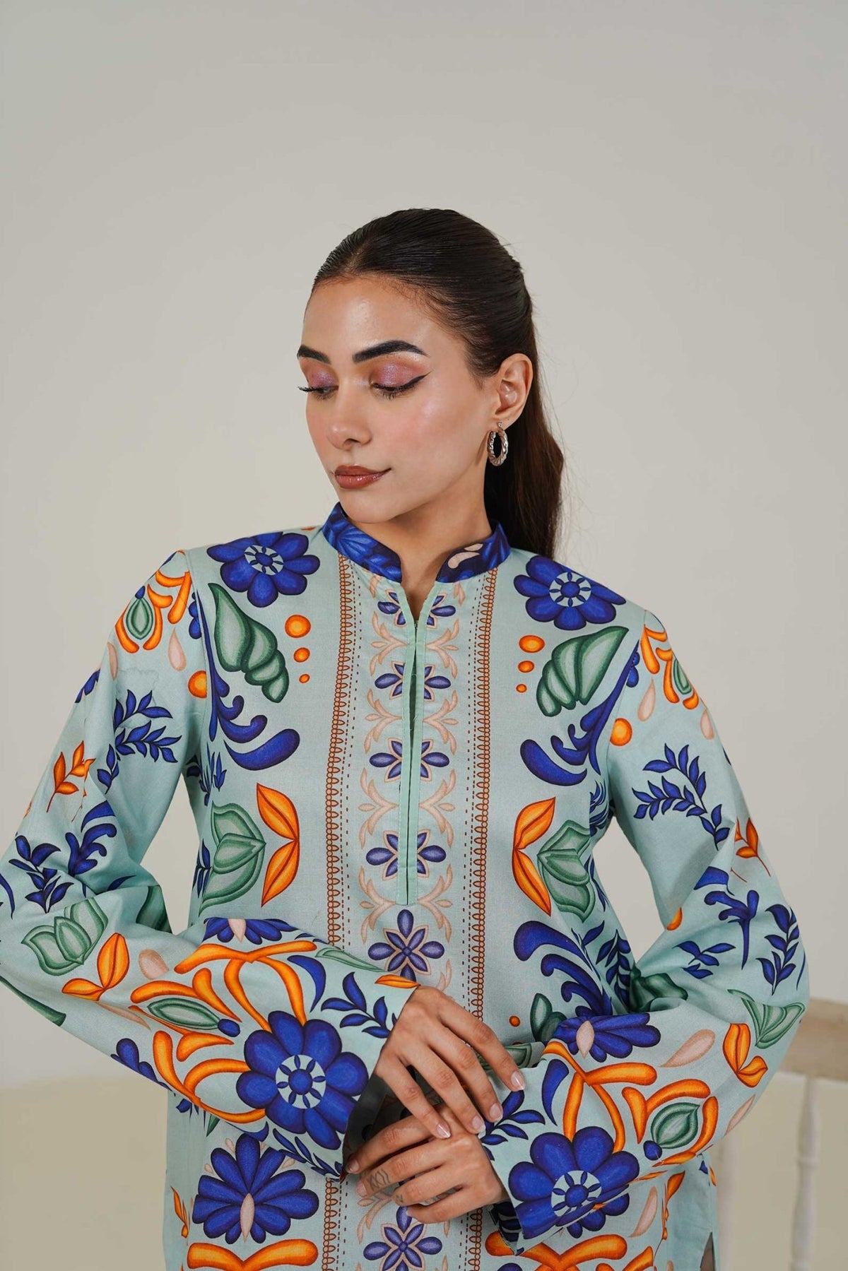 Maryam Hussain | Lawn Co Ord Sets | Set D-2-Brand:Maryam Hussain-Type:Ladies Clothes-Ice Blue-Lawn-House of Maryam- Buy in UK, USA