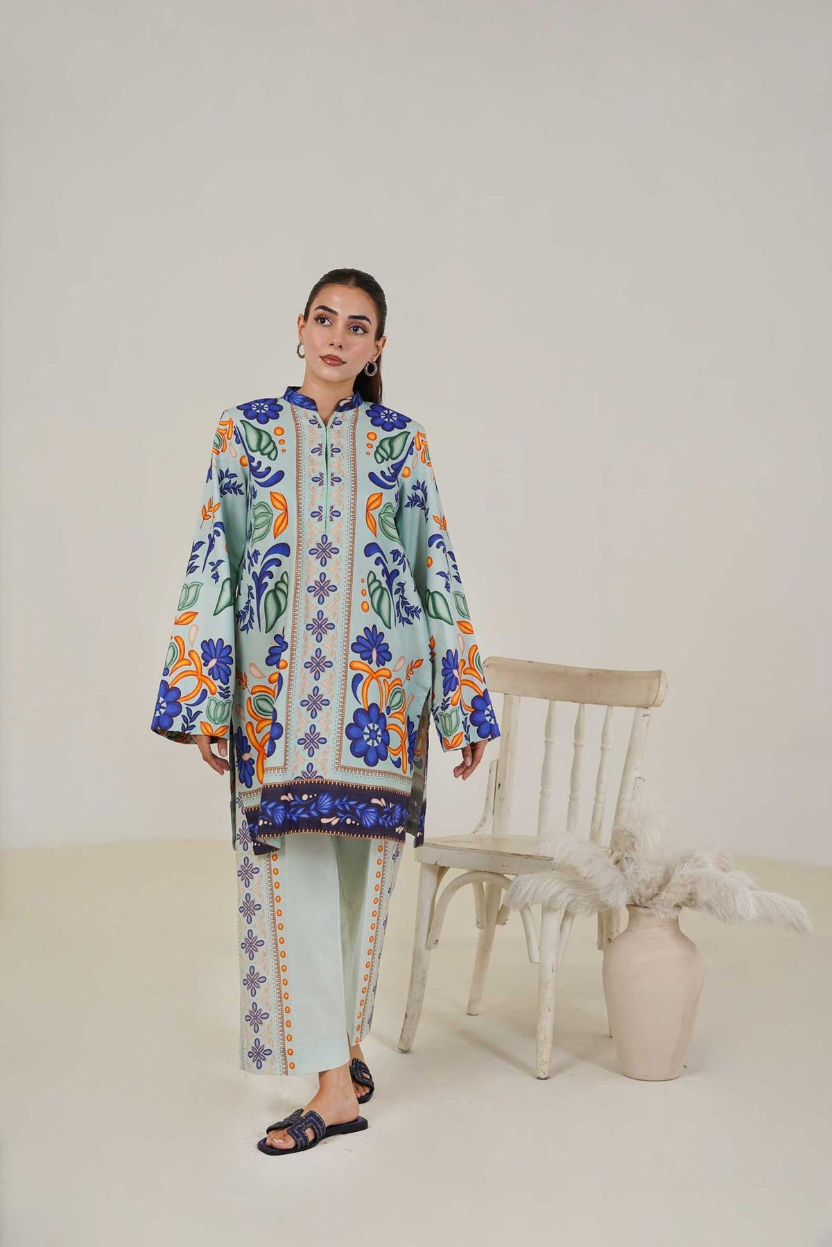 Maryam Hussain | Lawn Co Ord Sets | Set D-2-Brand:Maryam Hussain-Type:Ladies Clothes-Ice Blue-Lawn-House of Maryam- Buy in UK, USA