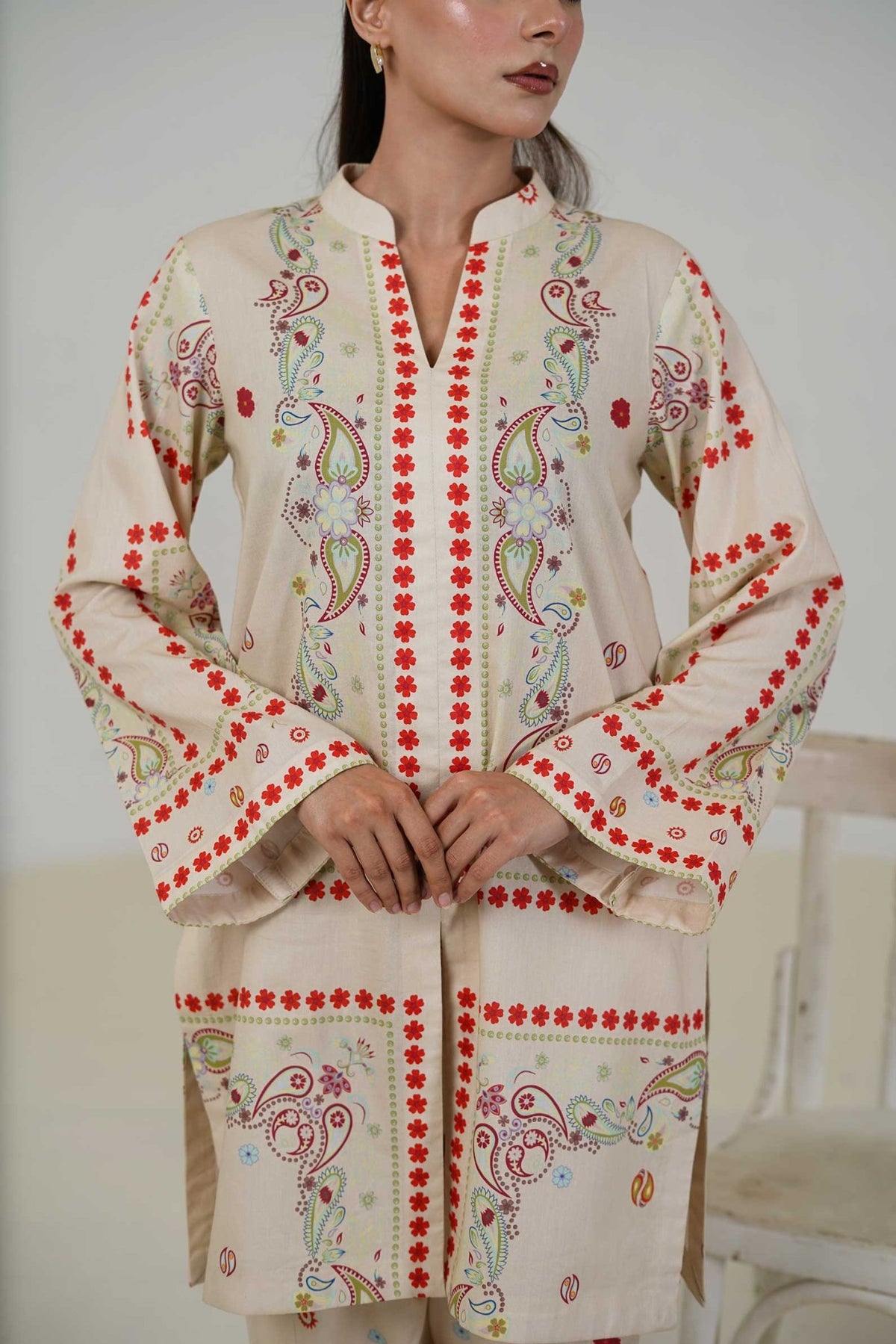 Maryam Hussain | Lawn Co Ord Sets | Set D-4-Brand:Maryam Hussain-Type:Ladies Clothes-Ivory-Lawn-House of Maryam- Buy in UK, USA