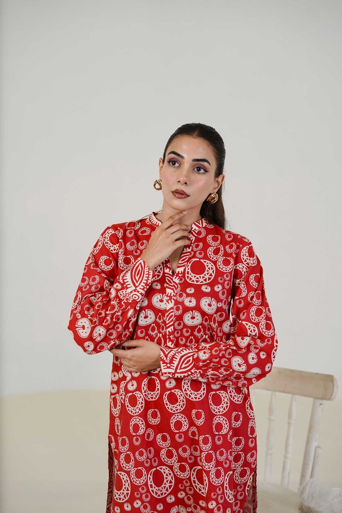 Maryam Hussain | Lawn Co Ord Sets | Set D-6-Brand:Maryam Hussain-Type:Ladies Clothes-Red-Lawn-House of Maryam- Buy in UK, USA