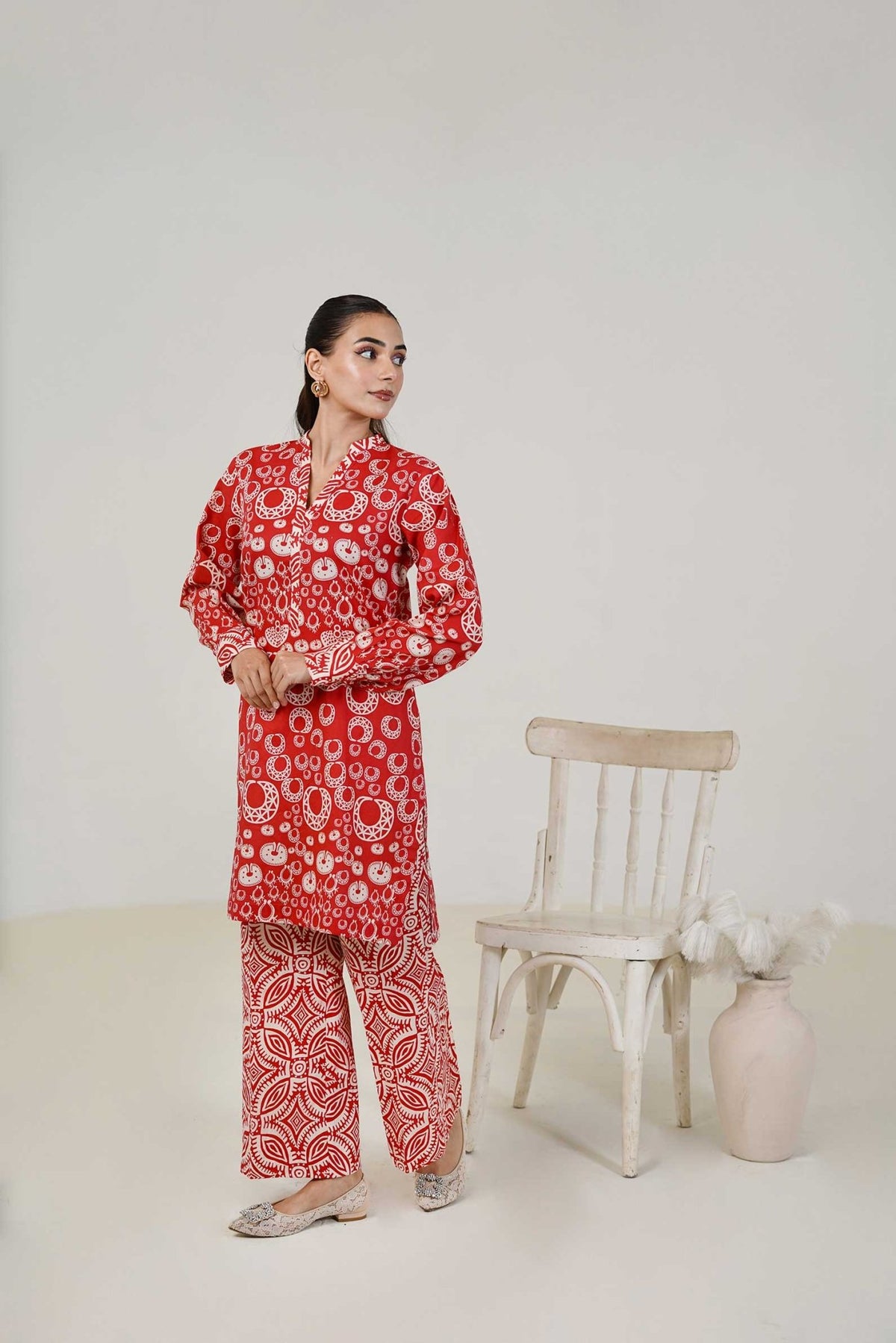 Maryam Hussain | Lawn Co Ord Sets | Set D-6-Brand:Maryam Hussain-Type:Ladies Clothes-Red-Lawn-House of Maryam- Buy in UK, USA