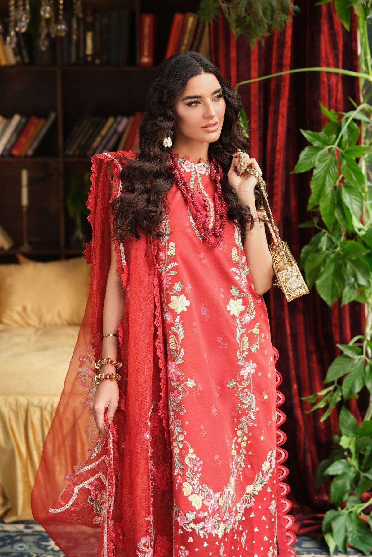 Maryam Hussain | Luxury Lawn 26 | Crimson-Brand:Maryam Hussain-Type:Ladies Clothes - House of Maryam- Buy in UK, USA